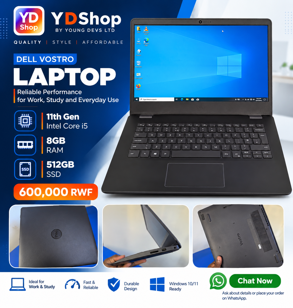 Dell Vostro Laptop, 11th Gen Intel Core i5, 8GB RAM, 512GB SSD